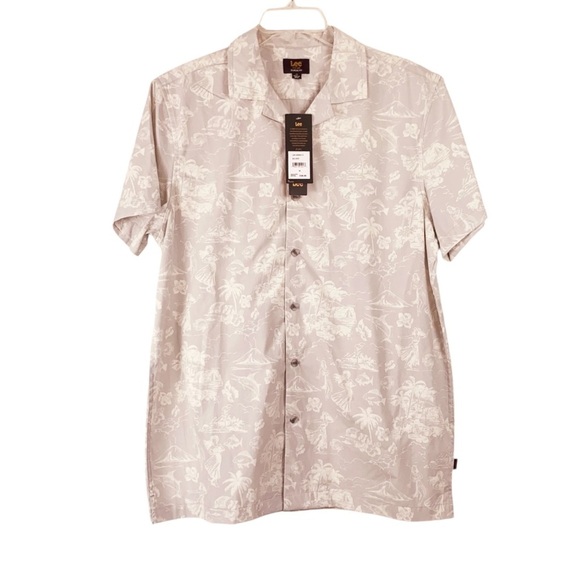 NEW LEE Silver Subtle Tropical Print Cotton Camp Shirt Size Medium - Picture 1 of 8